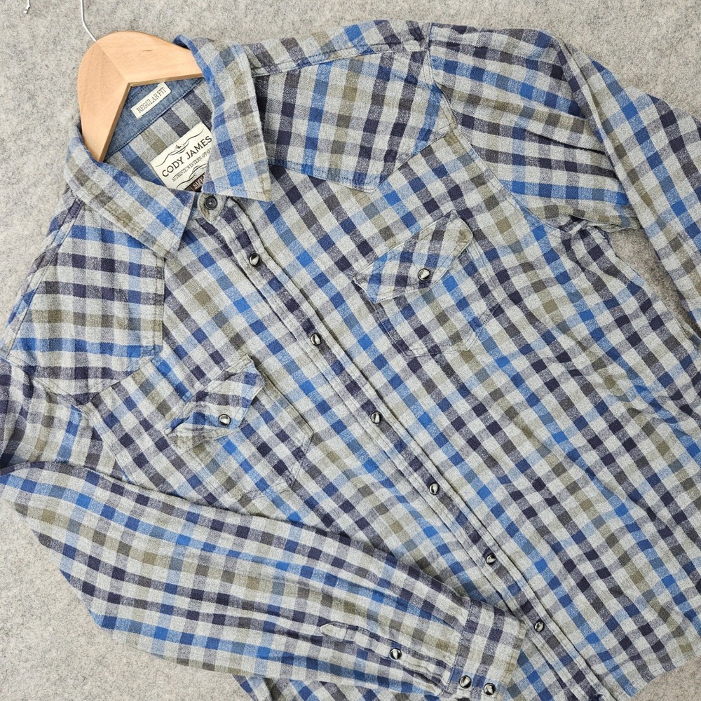 Cody James Western Shirt Men's XL Blue Plaid Pearl Snap Flannel Cowboy Rodeo